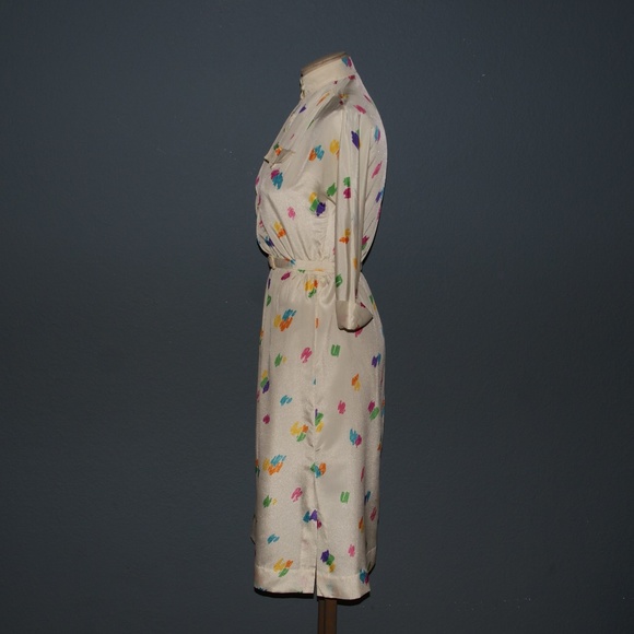 VINTAGE 70's Color Splash Secretary Midi Dress S/M - Picture 4 of 7